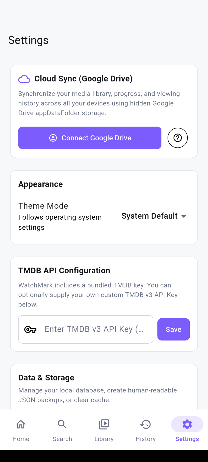 Settings & Google Drive Cloud Sync